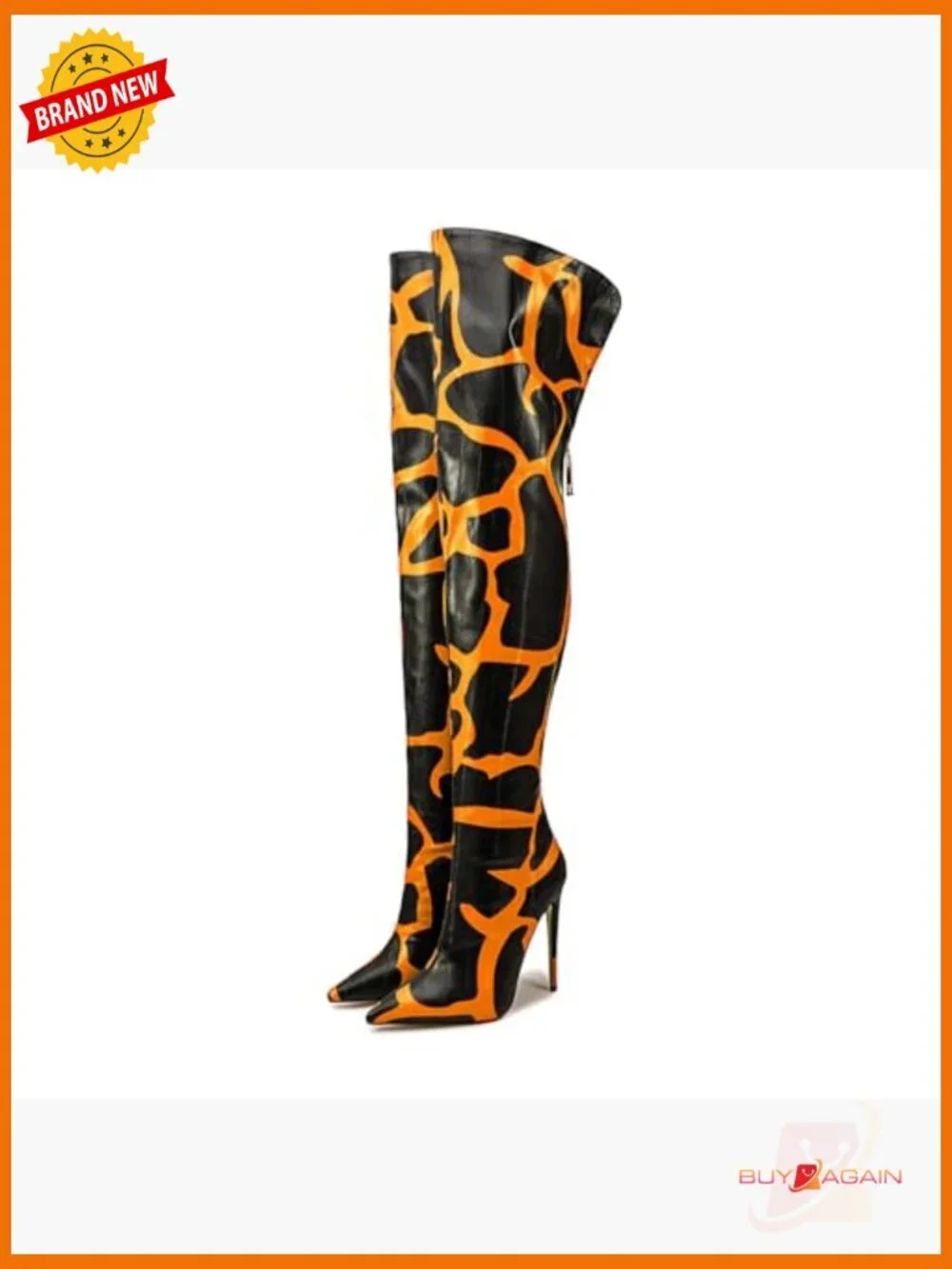 Thigh High Boots Over the Knee Pointed Toe Stiletto Heel Back Zip Animal Print